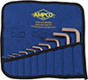 AMPCO Hex Key Kit; A 10 piece set of allen wrenches organized in ascending size in a blue fabric holder with company logo displayed at the top.
